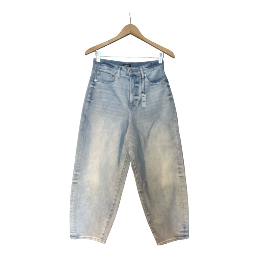 Express Light Wash Barrel Leg Jeans High Rise Balloon Fit Denim Size 6